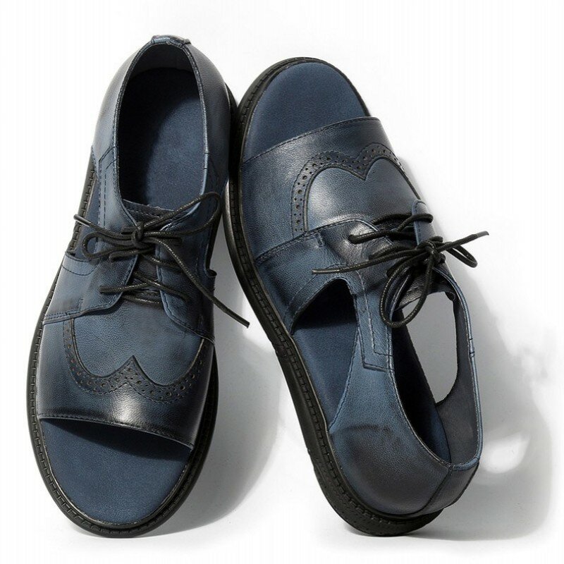 Sandália masculina de couro, real, 100%, masculino, verão, dedo aberto, praia, roma, respirável, britânica, com cadarço, vintage, formal, 2021
