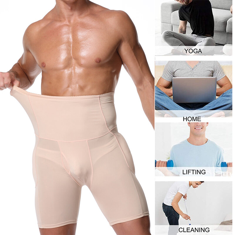 Men Compression Underwear Tummy Control Shorts Slimming Body Shaper Seamless Belly Girdle Boxer Padded Butt Lifter Shapewear