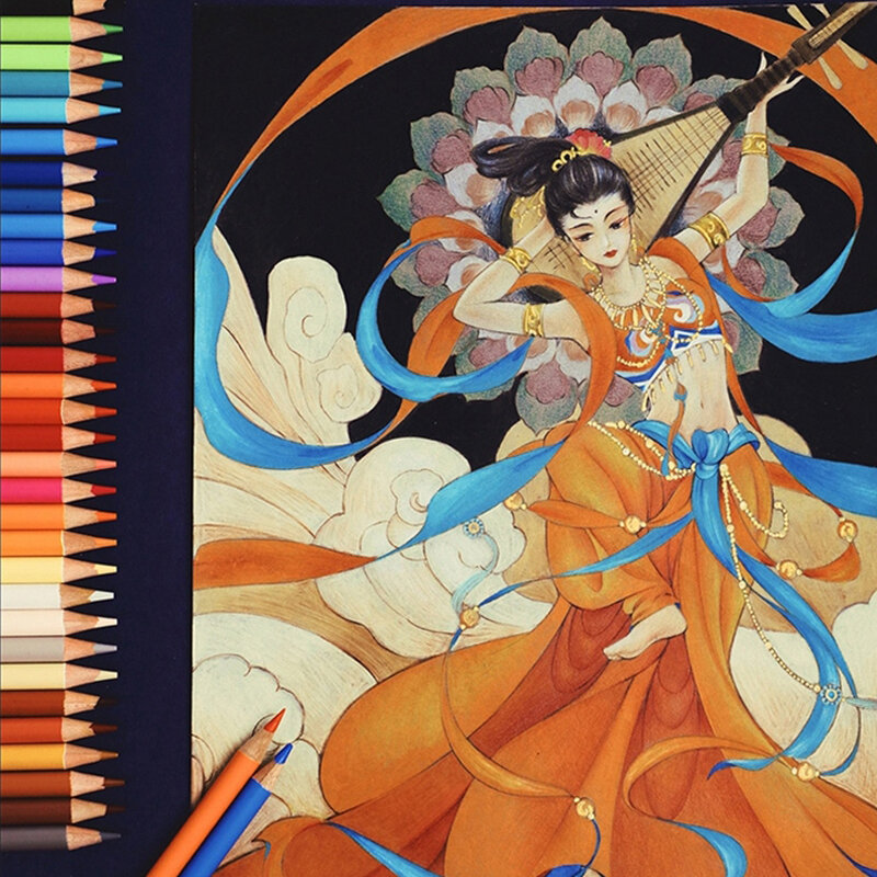 Phoenixcolor 50/100 Màu Sắc Phong Cách Trung Hoa Cổ Điển Họa Tiết Dầu Bút Chì Màu Lõi Mềm Vẽ Bộ Bút Chì Tặng Hộp Nghệ Thuật nguồn Cung Cấp