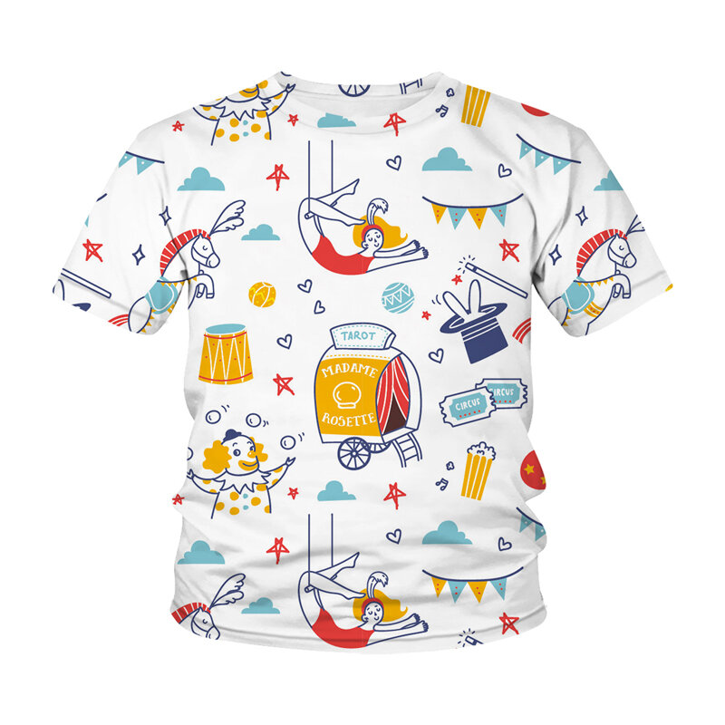 Camiseta estampa 3d de animais para crianças, camisa de manga curta com estampa de desenho animado para meninos e meninas, roupas infantis