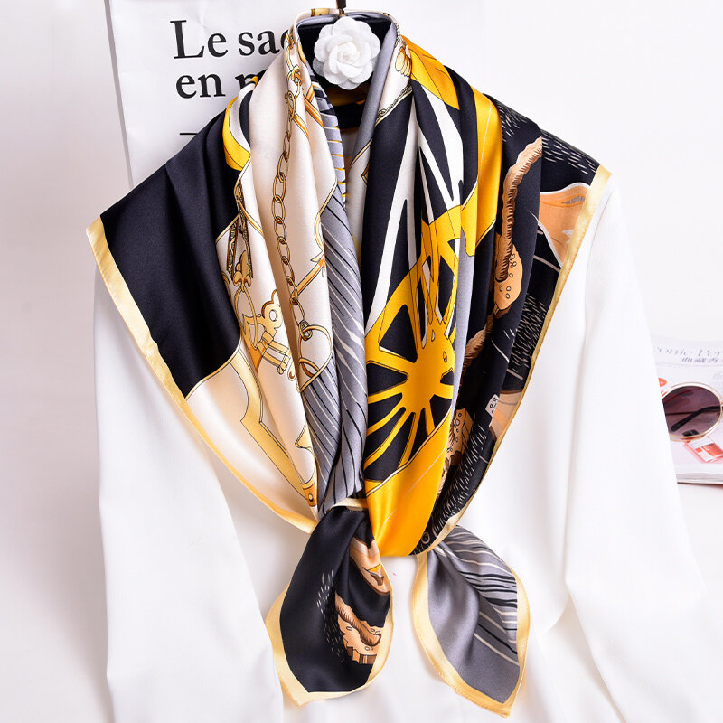 Bufanda cuadrada de seda 100% Natural para Mujer, pañuelo estampado, pañuelo de seda auténtica para la cabeza, Foulard femenino de 88x88cm