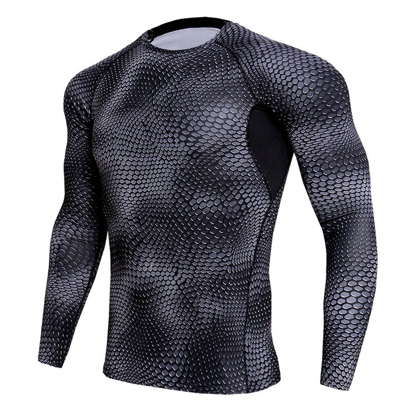 Szybkoschnąca odzież sportowa koszulka treningowa mężczyźni kompresja domowa siłownia drukuj 3D T koszula z długim rękawem sport oddychająca skóra termiczna koszulka