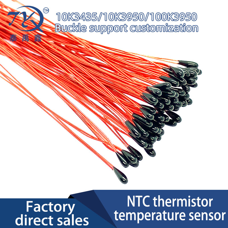 Mf52b ntc termistor sensor de temperatura b3435 b3950 10k 100k 50mm 60mm 70mm 80mm 100mm resistência vermelho