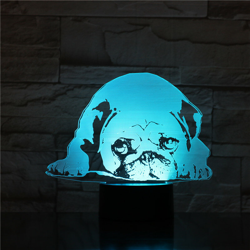 3D 7 Màu Thay Đổi USB Nhà Phòng Khách Chiếu Sáng Trang Trí Acrylic Dễ Thương Chó Pug Đèn LED Để Bàn Cảm Ứng Nút Ban Đêm đèn 1723