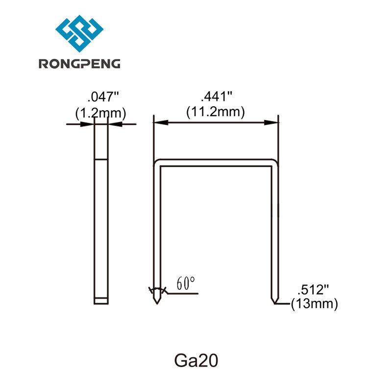 RONGPENG มาตรฐานเครื่องวัดขนาด18หรือ Gauge 20 Staples Crown เล็บสำหรับเครื่องเย็บกระดาษนิวเมติก