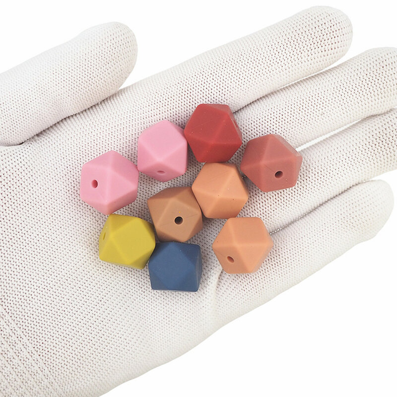 Chenkai-Cuentas de mordedor hexagonales de silicona, 50 piezas, 14mm, chupete para bebé, sin BPA, chupete infantil, joyería sensorial, juguete de regalo