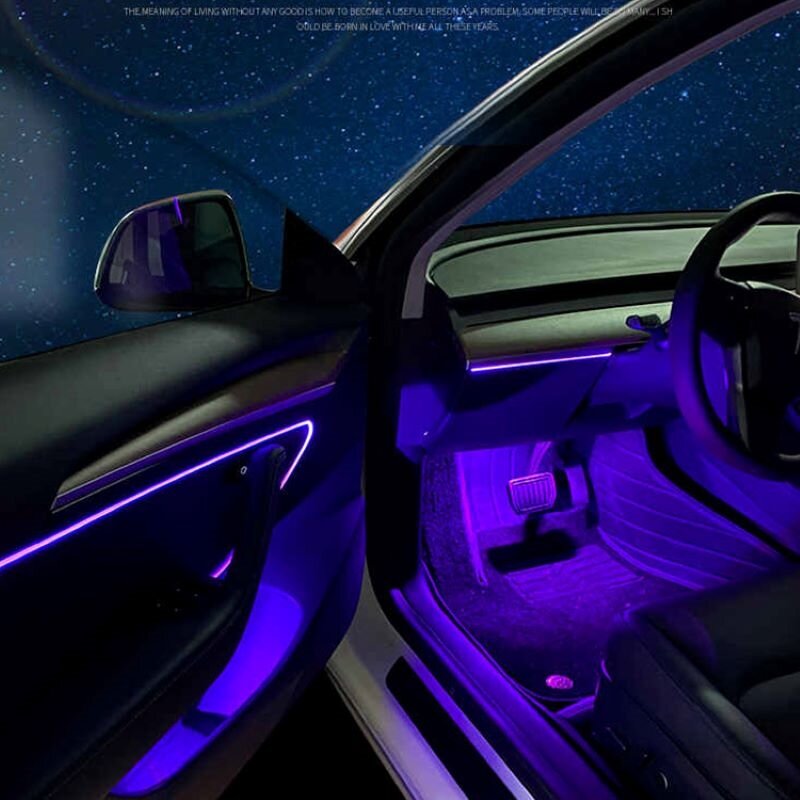 HOLYWOOT-tira de luces Led para Interior de coche, luz ambiental de neón RGB, fibra óptica, controlado por aplicación, Tesla Model 3 Model Y