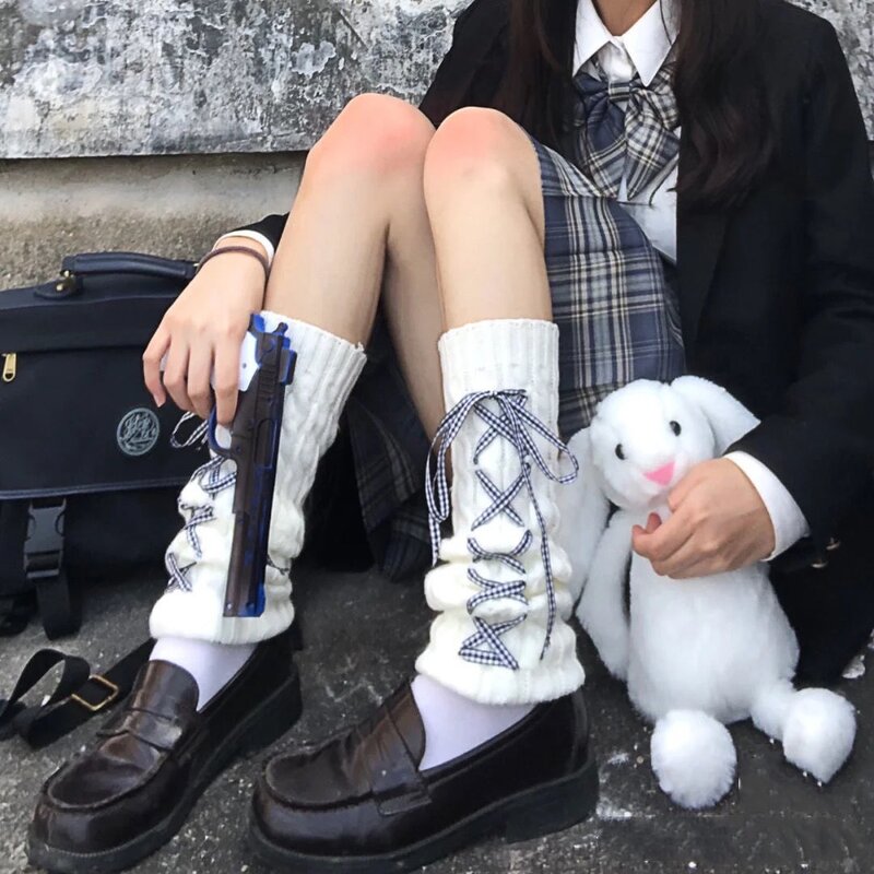 ผู้หญิงขาถักอุ่นอุ่นเข่าสูงฤดูหนาวฤดูใบไม้ร่วงเท้าถักถุงเท้า Boot Cuffs ถักถุงเท้าญี่ปุ่น Lolita