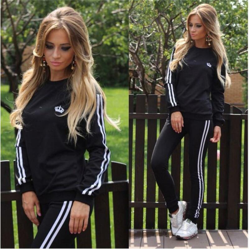 Women's Tracksuits Two Pieces Set Long Sleeve Outfits Striped Sport Wear Casual Sweat Suits Fitness Top Pant Jogger Tracksuit