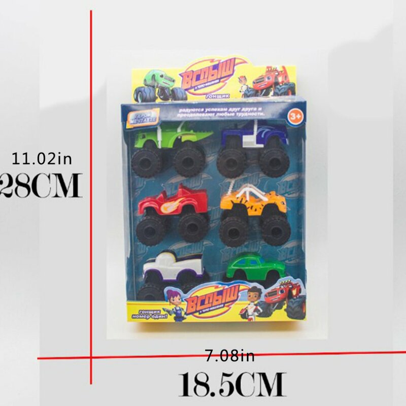 Juguetes de vehículos de camión de trituradora milagrosa rusa, figuras de vehículos Blazed, juguetes para niños, regalos de cumpleaños, 6 piezas por lote