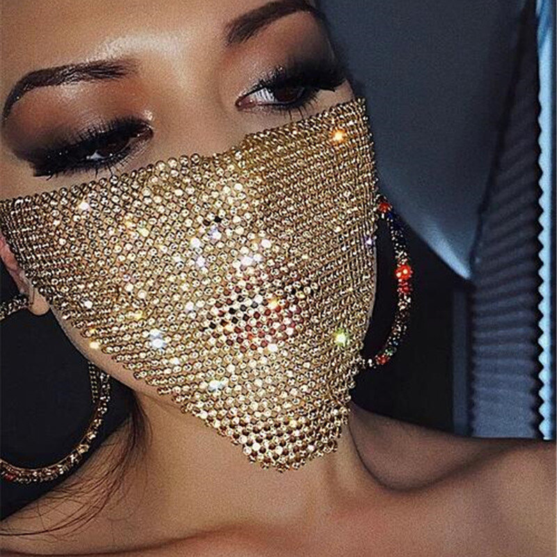 2020 Trendy Reticulated Rhinestone Face Mask for Female Vintage Bling Crystal Mouth Mask Popular Jewelry Gift
