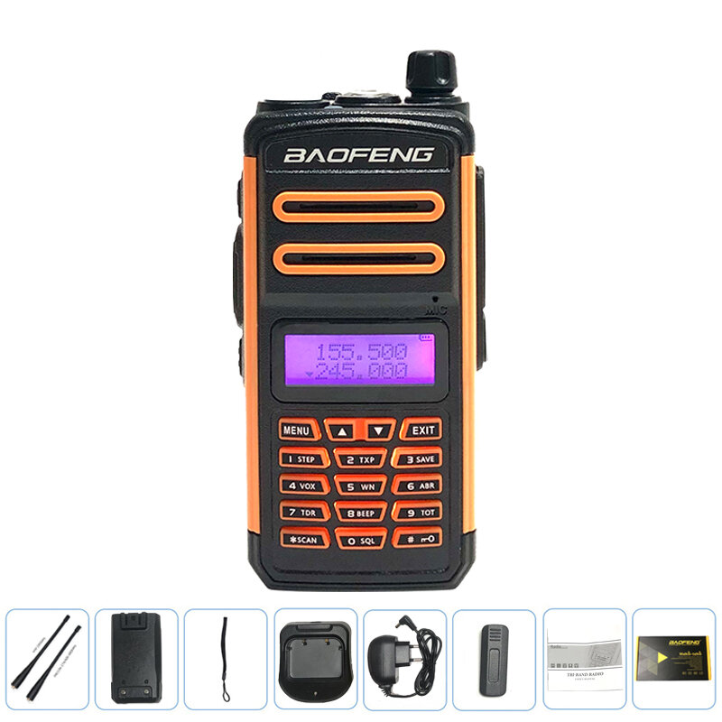 Baofeng-BF-X3 Além disso Long Range Tri-Band portátil Walkie Talkie, VHF, UHF, PTT, rádio em dois sentidos, UV5R, radioamador, versão de atualização