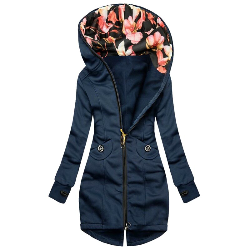 Chaqueta de manga larga con estampado Floral para mujer, y bolsillos Abrigo con capucha, Estilo Vintage, talla grande, invierno, 2020 F