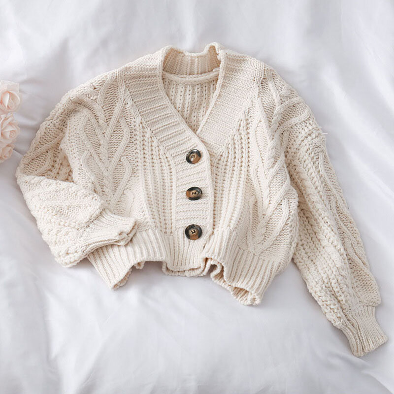 여성 아늑한 니트 카디건 V 넥 긴 소매 가을 겨울 캐주얼 우아한 세련된 짧은 스웨터 당겨 여성용 니트웨어