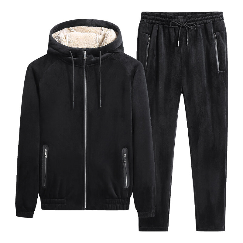 New Male Zipper Hooded Sportswear Suit oversize 9XL uomo 2 pezzi Set tute in pile inverno addensare felpa con cappuccio pantaloni della tuta Set