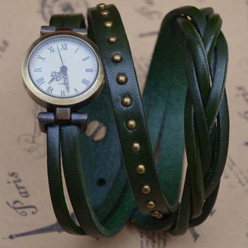 Shsby-Vintage couro espiral ferida pulseira, numerais romanos Weave Braid relógio para mulheres, pulseira de couro relógios, novo