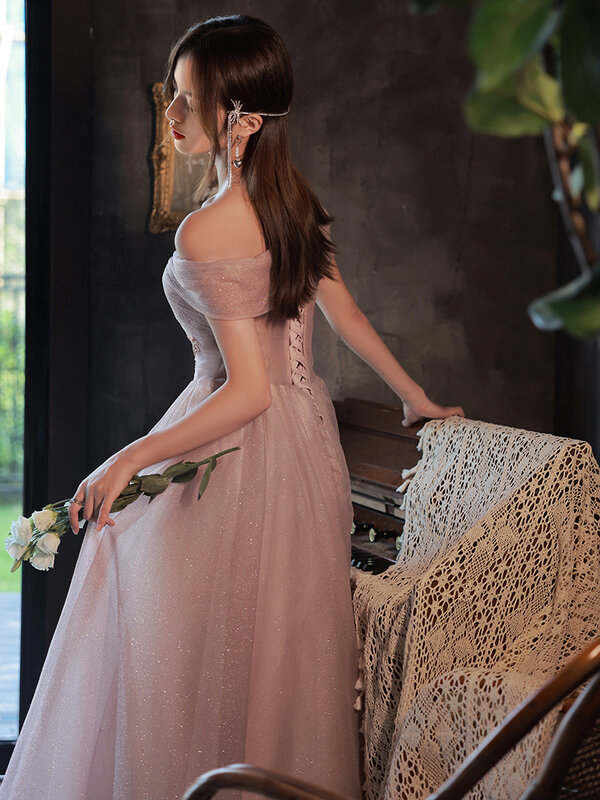 Женское вечернее платье без бретелек, без рукавов, с открытыми плечами, со шнуровкой и блестками, платье до пола с поясом
