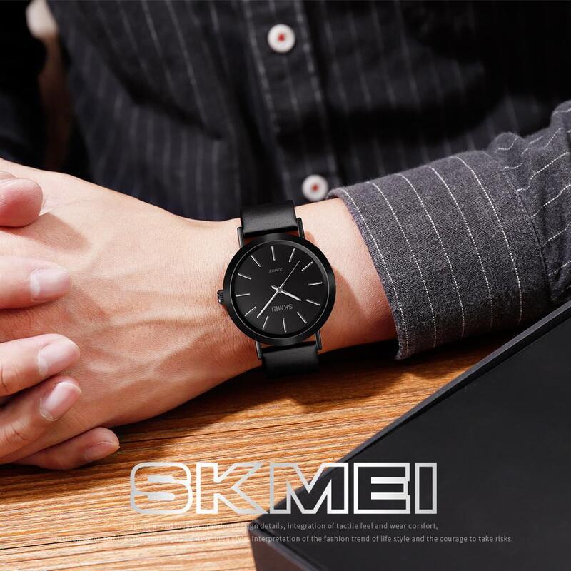 SKMEI Thin Quartz Watches Mens Luminous Pointer Simple Dial Wristwatches Hour For Men Waterproof Fashion Clock reloj hombre 1565
