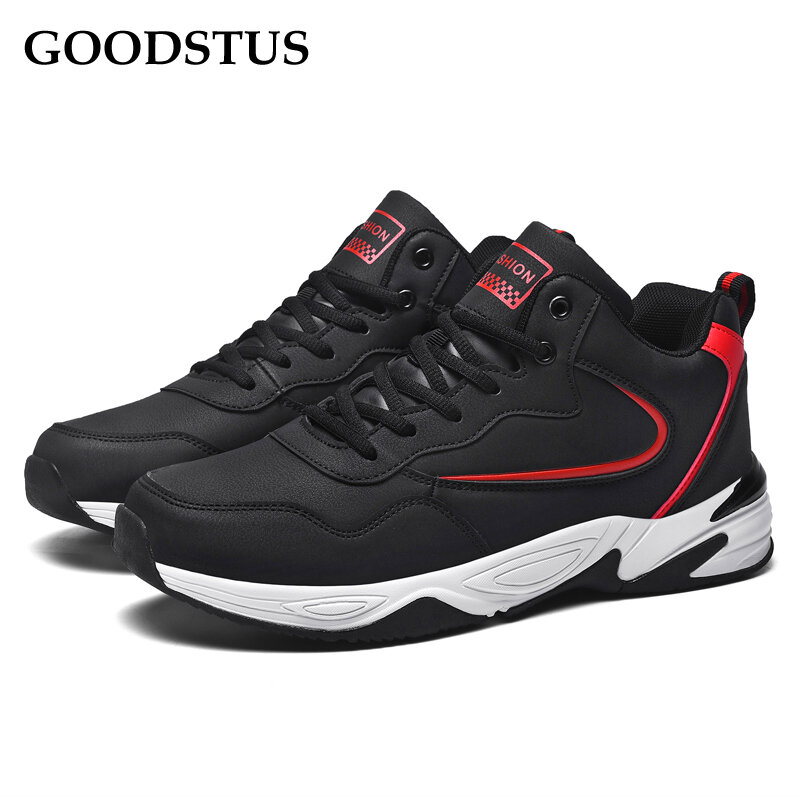 GOODSTUS Men Pu Sneaker Breathbale Thick Soft Sole Comfortable Large Size 35-48 Lightweight Couple Shoes Outdoor Running Shoes