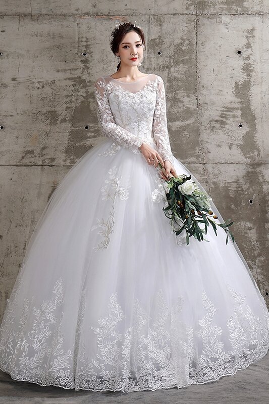 Vestido De novia De manga larga, traje De lujo con encaje, talla grande, 2023