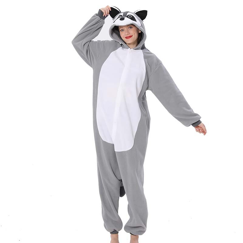 Piżama męska zwierzęcy Kigurumi kobiety Raccoon Onesies dla dorosłych Cartoon jednoczęściowy Pijamas Full Body urodziny prezent przebranie na karnawał