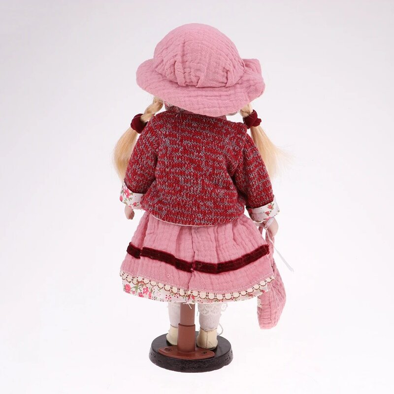 30 centimetri Bambola di Porcellana Vintage Girl Persone Figura con Abito Rosa Della Borsa del Vestito Da Collezione