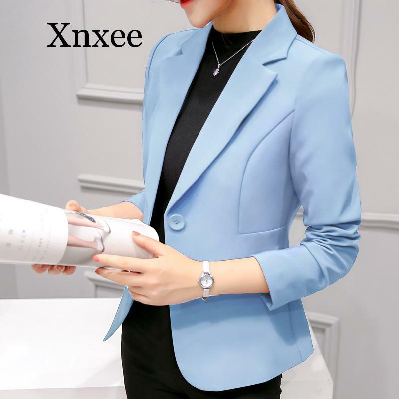 Elegancka biznesowa damska kurtka styl biurowy formalne 2020 kobiet pełna rękaw pracy marynarka kobiet płaszcz na co dzień w sześciu kolorach błękitny