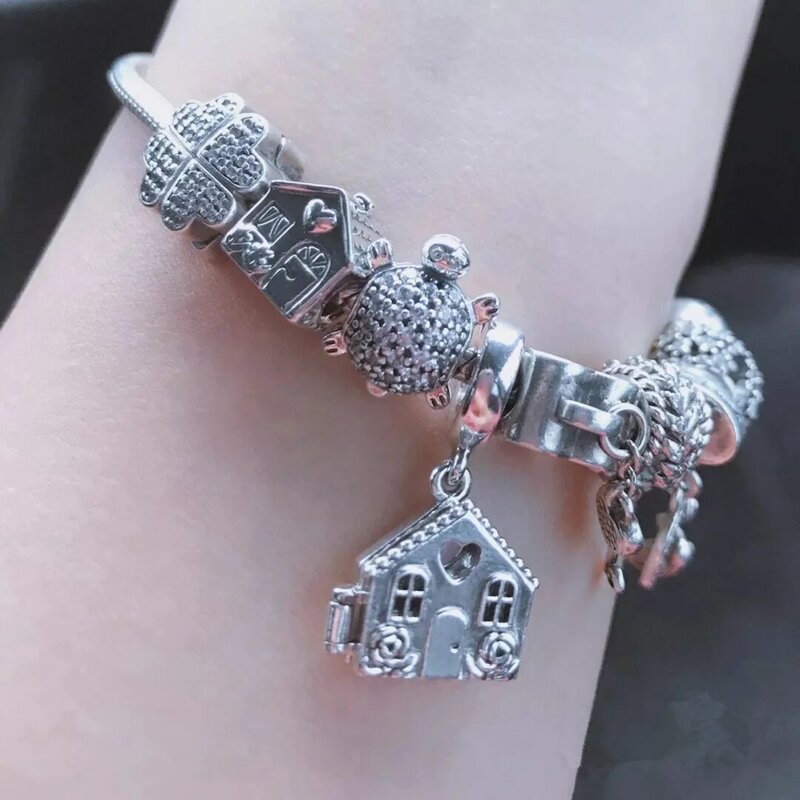 Fit Original Pandora Charms Bracelet 925 Sterling silver Sweet House Puzzle Heart Windmill Pendant Charm Beads DIY Women Jewelry