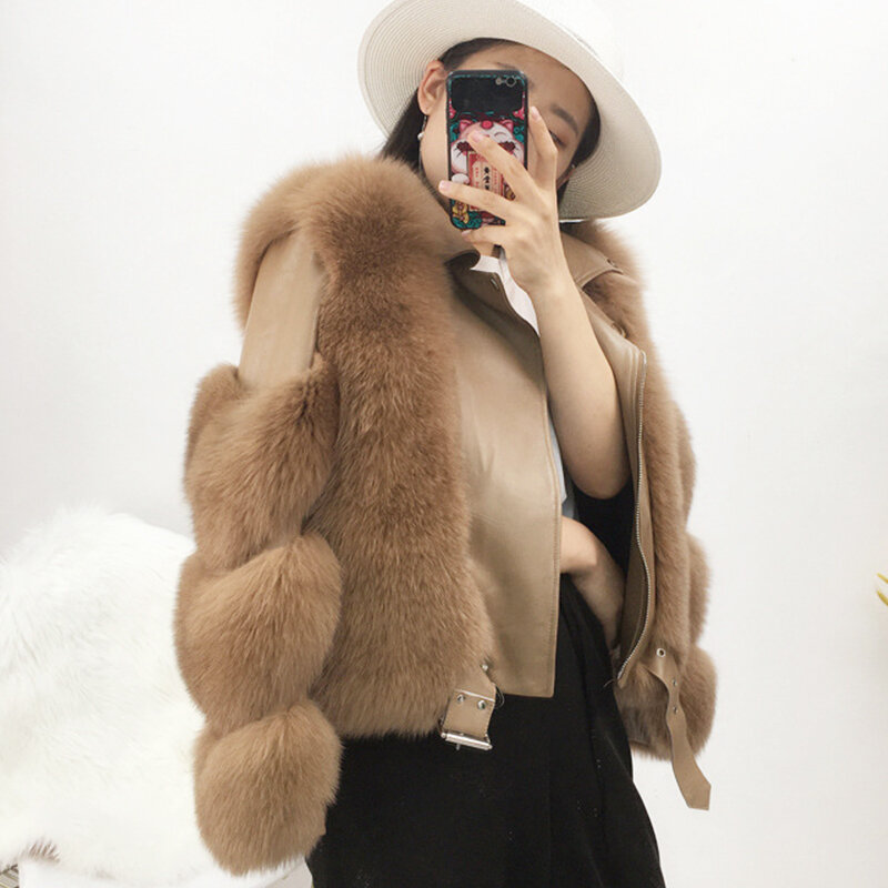 Casacos de pele de raposa para mulheres, jaqueta de pele de carneiro natural para senhoras, outwear de luxo, oversize, inverno, 2020