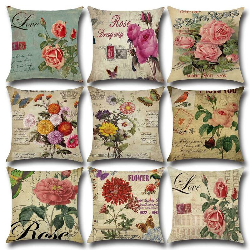 Fundas de almohada decorativas con flores Retro, funda de almohada de lino y algodón con patrón de rosa, kussensloop ZT294
