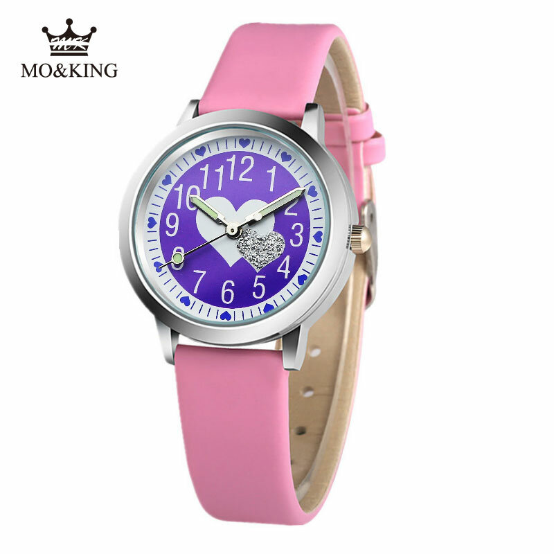 New Product Girl Watch for Kid Purple Love Printing Quartz Clock Casual Leather Jelly Leather Watch Kids Students Gift Watches
