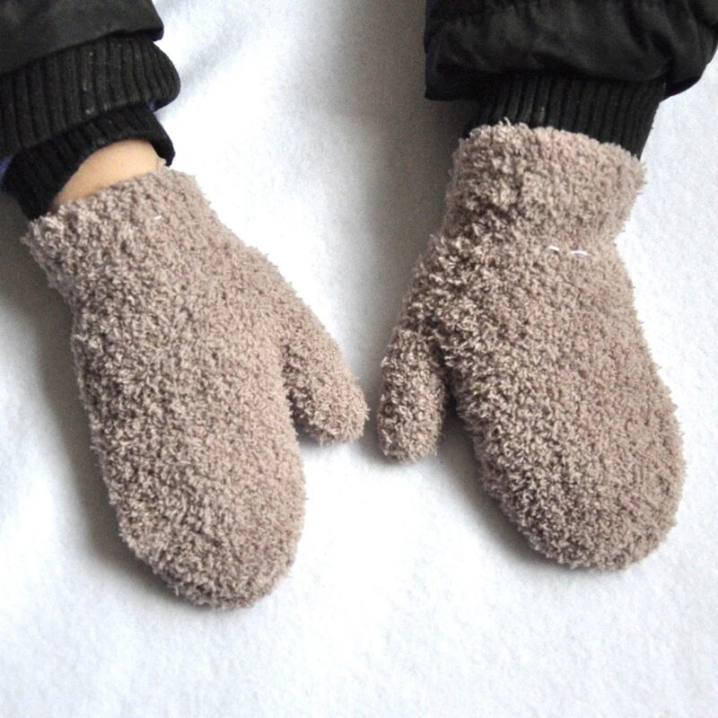 Warm Plush หนาถุงมือเด็ก Winter Plus กำมะหยี่ Mittens เด็ก Coral ขนแกะ Full Finger ถุงมือสำหรับ1-4Y เด็กถุงมือ