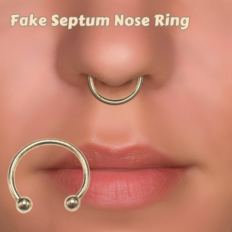 1 unidades/pacote falso septo nariz hoop anel nasal loop punk falso narina piercing jóias do corpo hip hop rock orelha clipe manguito jóias