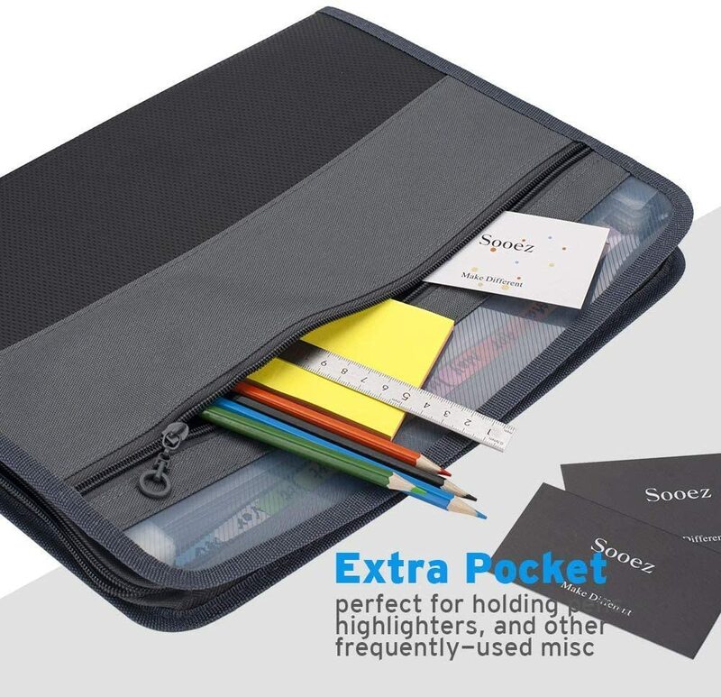 A4 Expanding File Folder with Sticky Labels,13 Pockets Accordion Document Organizer Expanding File Folder with Zipper Closure