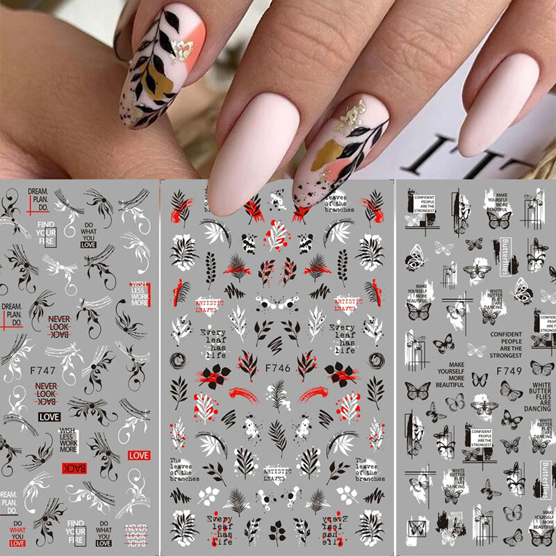Schwarz Weiß Schmetterling 3D Nägel Aufkleber Geometrie Decals Blume Gold DIY Decals Designs Für Nail art Maniküre Dekorationen Salon