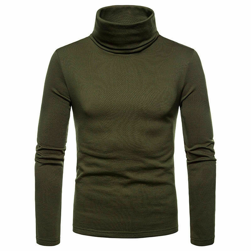Suéteres térmicos de cuello alto para hombre, camiseta elástica de manga larga con cuello alto, primavera y otoño