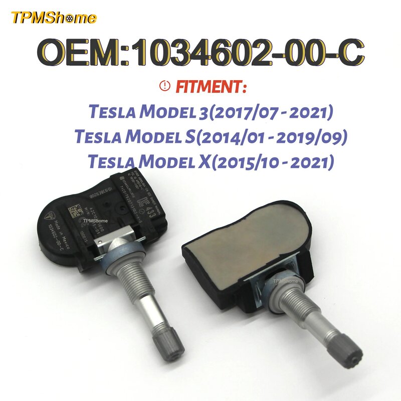 Sistema de monitoramento da pressão dos pneus do sensor 1034602-00-c do monitor de ar dos pneus 433mhz para tesla modelo s modelo x 3 103460200c