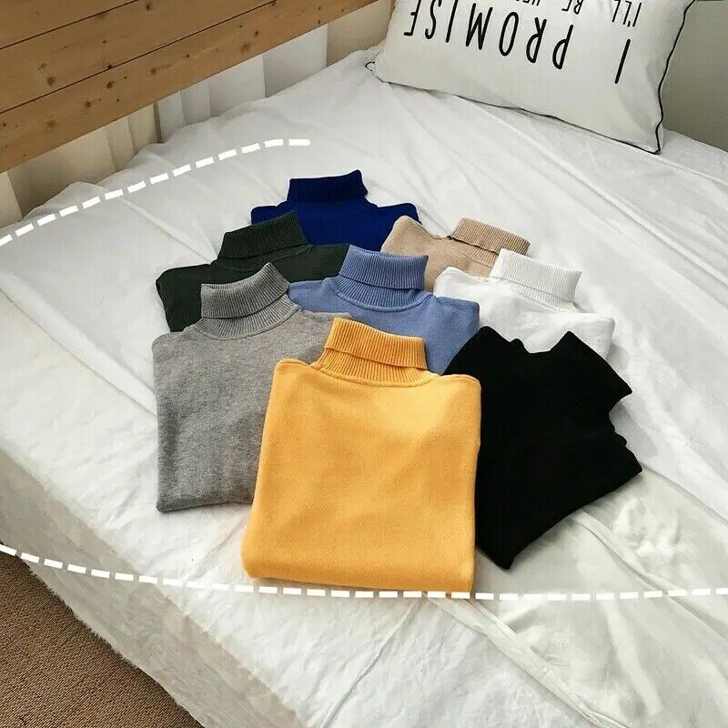 2019 Autumn Winter Men Sweater Solid Color Casual Slim Fit Knitting Turtleneck Sweater Men Slim Fit Knitted Pullovers Male Tops