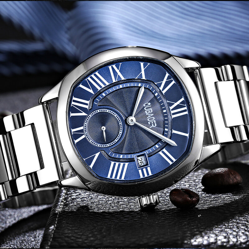 OUBAOER 남성용 로마 숫자 쿼츠 시계, 나일론 Bule 비즈니스 손목 시계, 남자 친구를 위한 캐주얼 패션 2023 선물