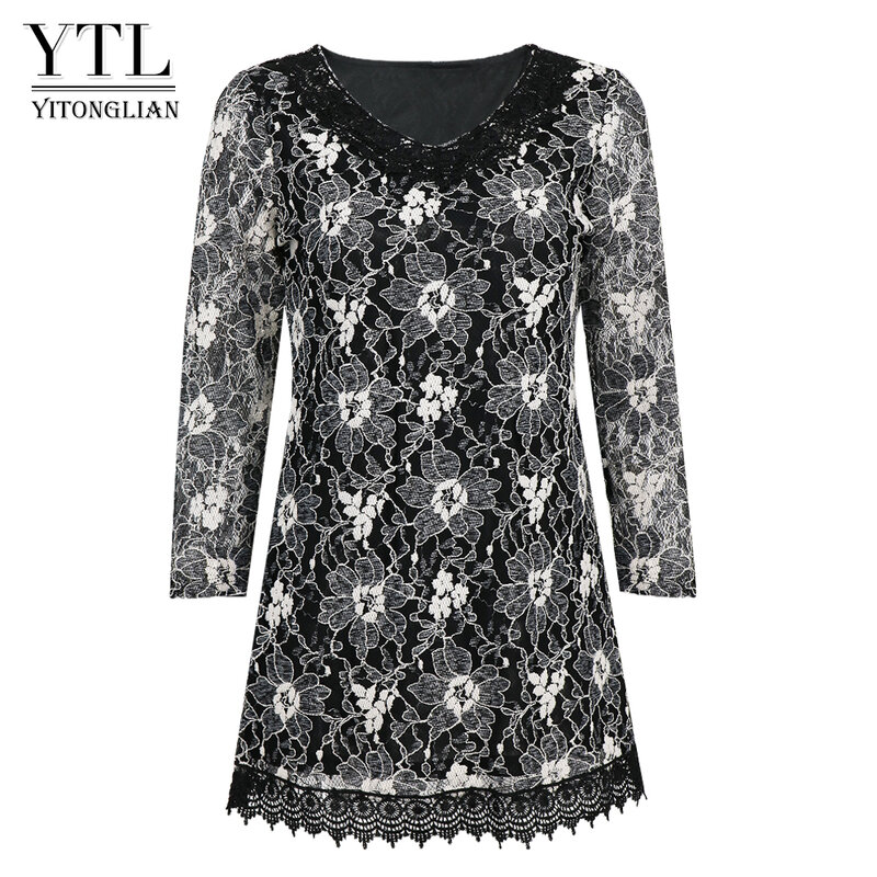 Yitonglian ผู้หญิง Vintage ถักโครเชต์ V คอเงินคลาสสิกยอดนิยม Floral เสื้อลูกไม้2021 Plus ขนาดเสื้อ Oversize เสื้อ H429
