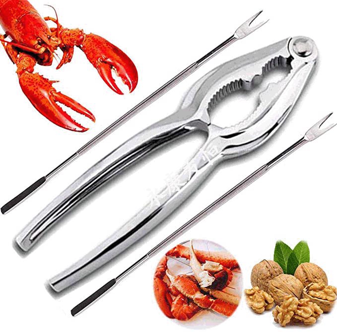 3PCS/Set Stainless Steel Crab Shape Die Cast Shrimp Shellfish Lobster Cracker Seafood Tools Clip Needle Fork Pick Pincer Nut NEW