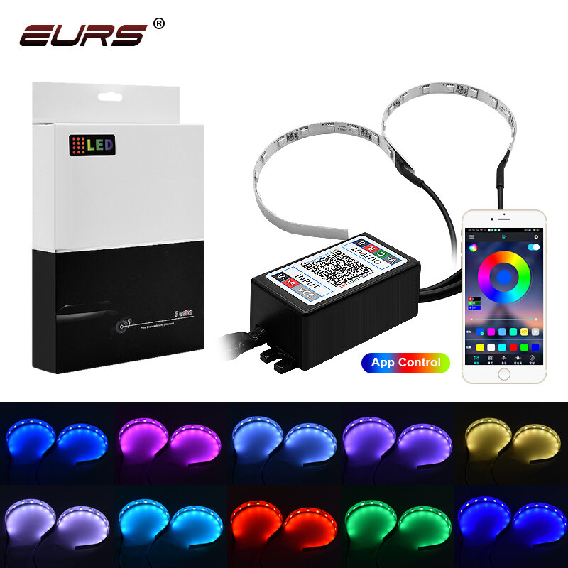 EURS Xe Ứng Dụng Bluetooth Quỷ Quỷ Mắt RGB Dây Đèn LED Đôi Mắt Thiên Thần Ánh Sáng Cho Ô Tô Xe Máy Đèn Pha Hào Quang Nhẫn Bộ 2.5 "2.8"