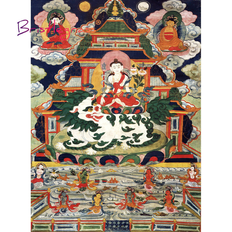 BRISTLEGRASS Wooden Jigsaw Puzzles 500 1000 Piece Avalokitesvara Guanyin Kwanyin Lion Educational Toy Thangka Painting Art Decor