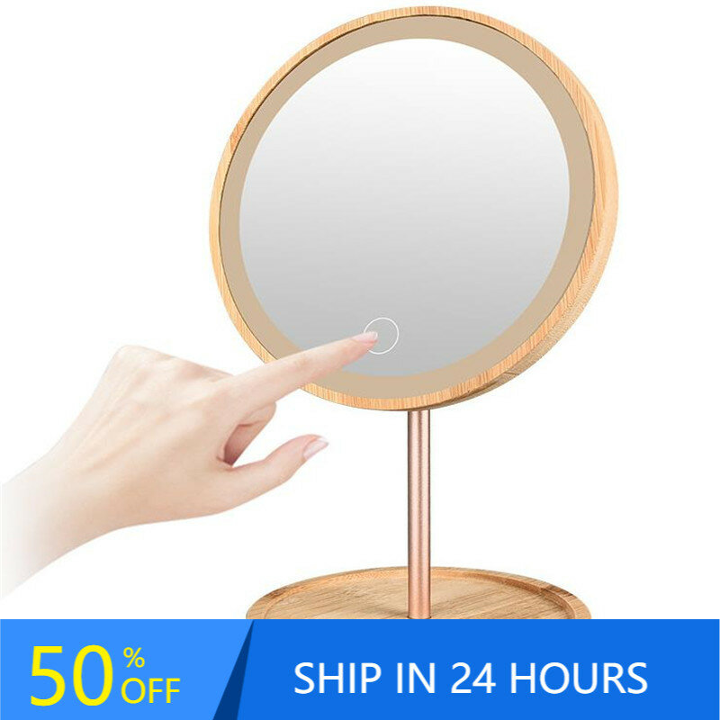 USB Charging Deatchable Wooden LED Makeup Mirror Touch Screen Mirrors Desktop Make Up Cosmetic Mirror Dropshipping 30#