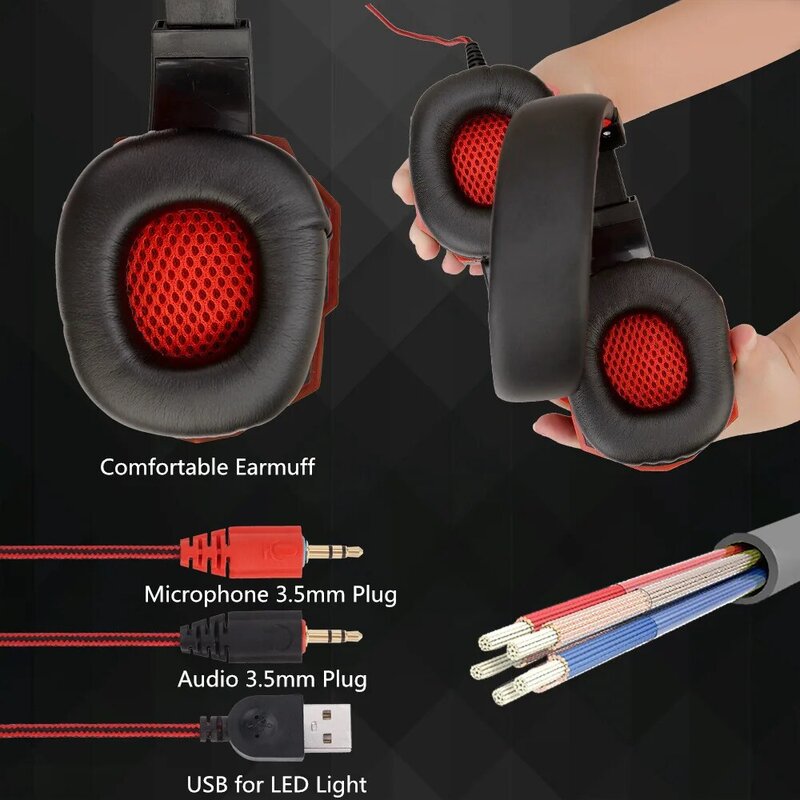 Led-leuchten Gaming Headset für Notebook PC Stereo Surround Sound Noise Cancelling Wired Gamer Kopfhörer Mit Mic auriculares