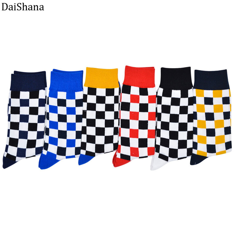Harajuku – chaussettes noires et blanches à motifs carrés pour hommes, chaussettes de Skateboard amusantes en coton à la mode