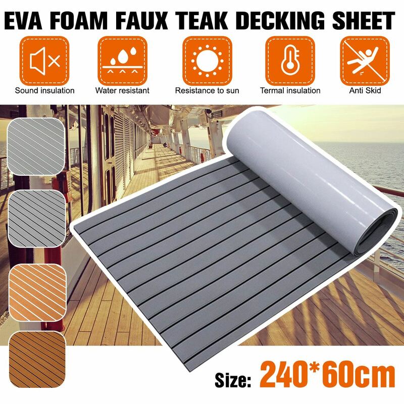2400x90/600x5mm Folha de EVA Espuma Faux Teca Barco Decking Auto-adesivo Marine Flooring Barco Deck Mat Yacht Acessórios Cinza Marrom