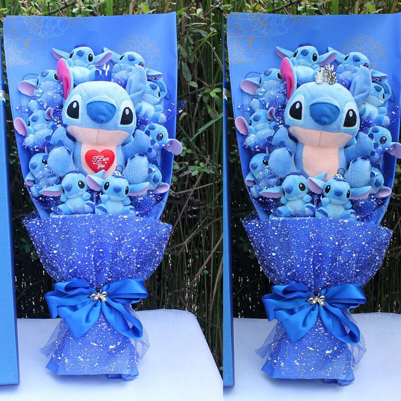 Cartoon Lilo Stitch pluszowa lalka zabawki bukiet róż pudełko Stitch miękkie wypchane lalki Stich pluszowe bukiety dla dzieci urodziny prezenty