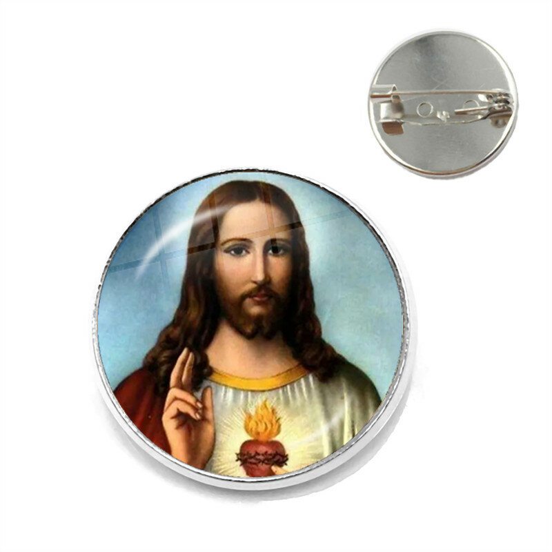 Baru Modis Yesus Bros untuk Wanita Pria Yesus Kristen Perawan Maria Kaca Cabochon Kubah Pin Bros Hadiah Perhiasan