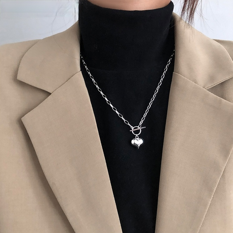 925 Sterling Silber Einfache Liebe Herz Charme Anhänger Halskette OT Verschluss Kette Halskette Für Frauen Schmuck Geschenke S-N612